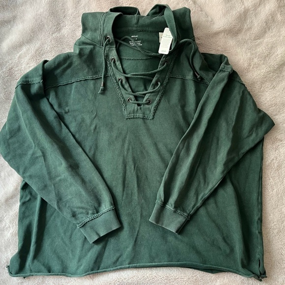 NWT Aerie Lace-Up Sweatshirt Hoodie Green Size S - Picture 4 of 9